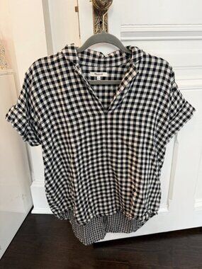 Madewell Gingham Short-Sleeve Top | Black & White | Size S